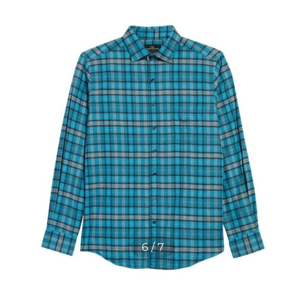 Rodd & Gunn Sports Fit Flannel Button Up Shirt In Turquoise Plaid Sz M New